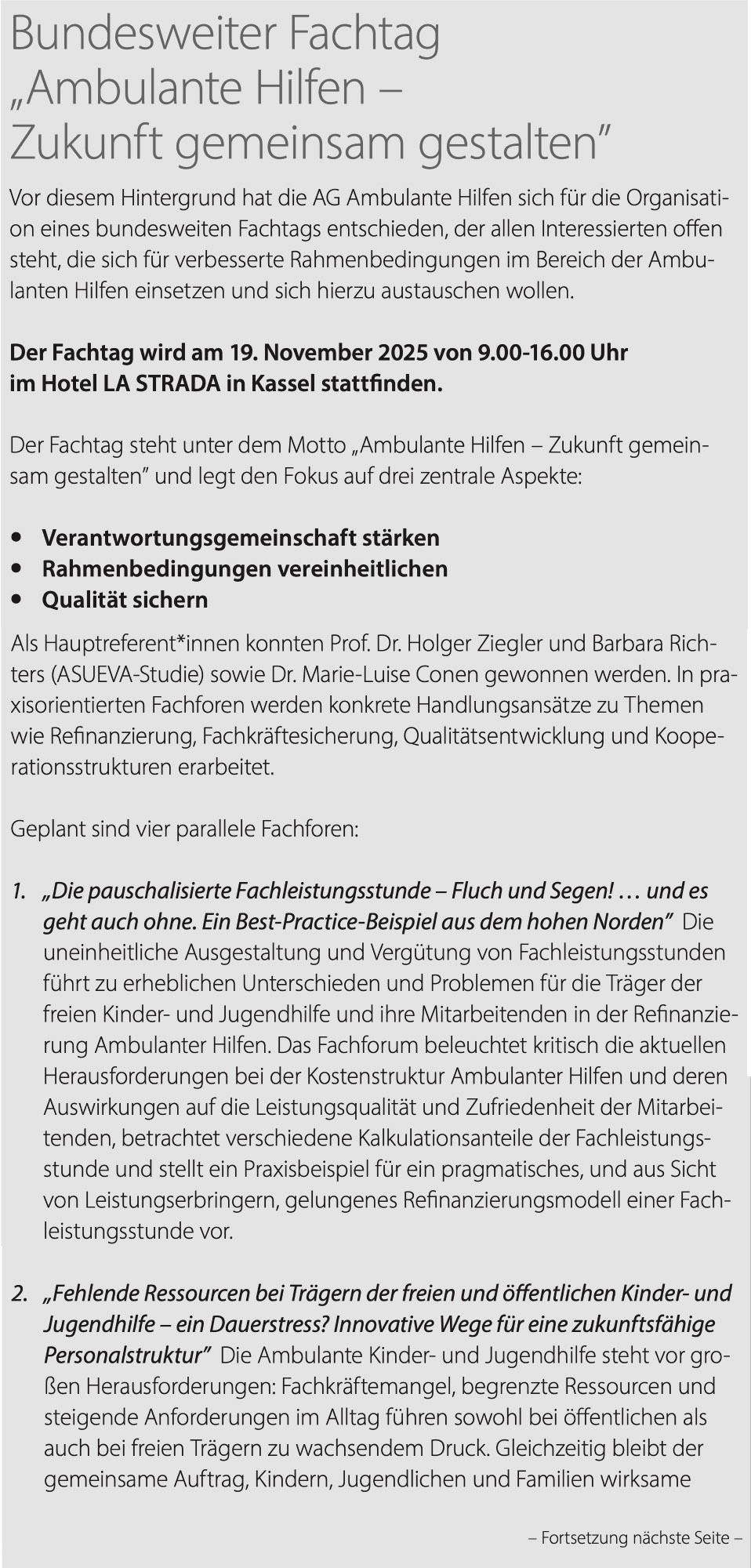 Bundesweiter Fachtag